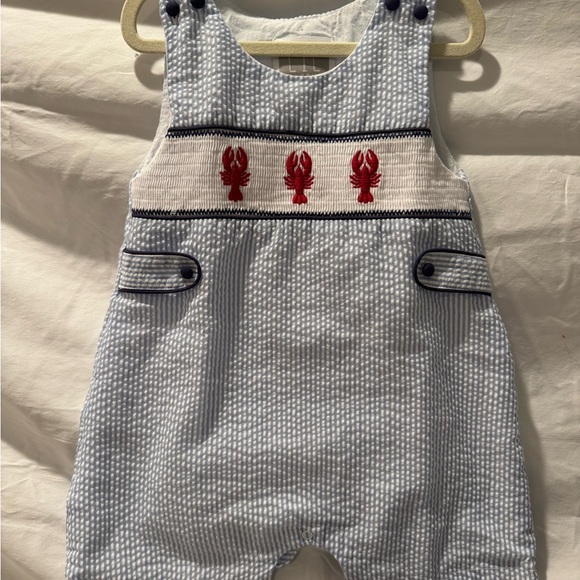 Lil Cactus Other - Blue and White Kids Overalls with Lobster Design